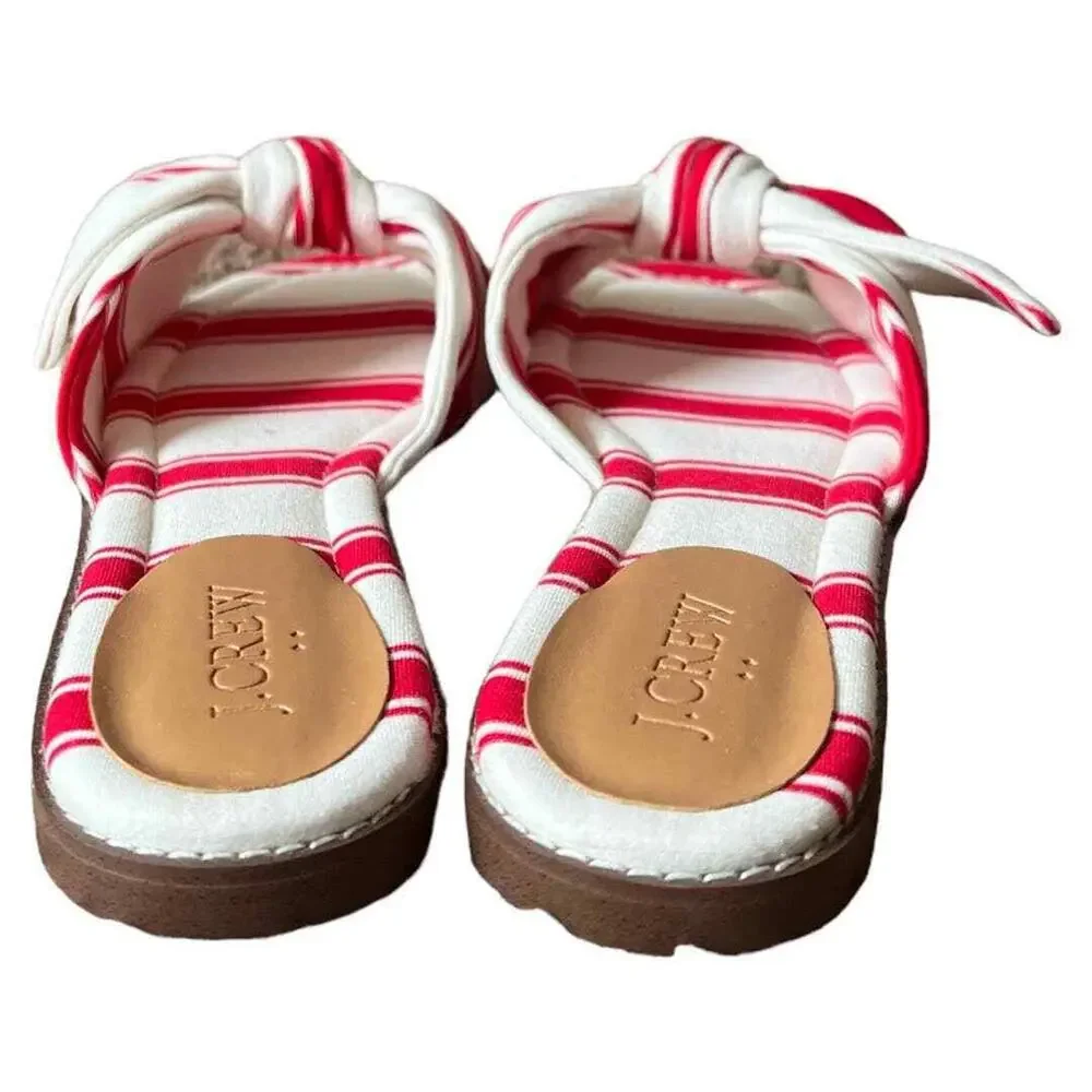 J.Crew Red Ivory Stripe Print Knot Slide Sandals, US7.5